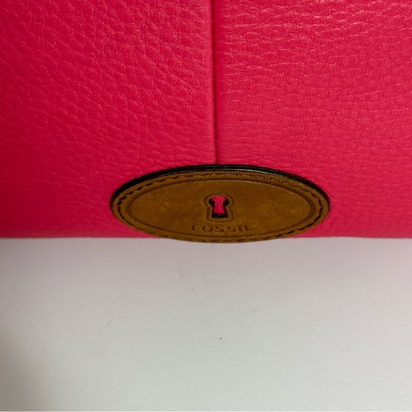 Fossil Morgan Traveler Pink Pebbled Leather Messenger Crossbody Bag - Picture 7 of 15